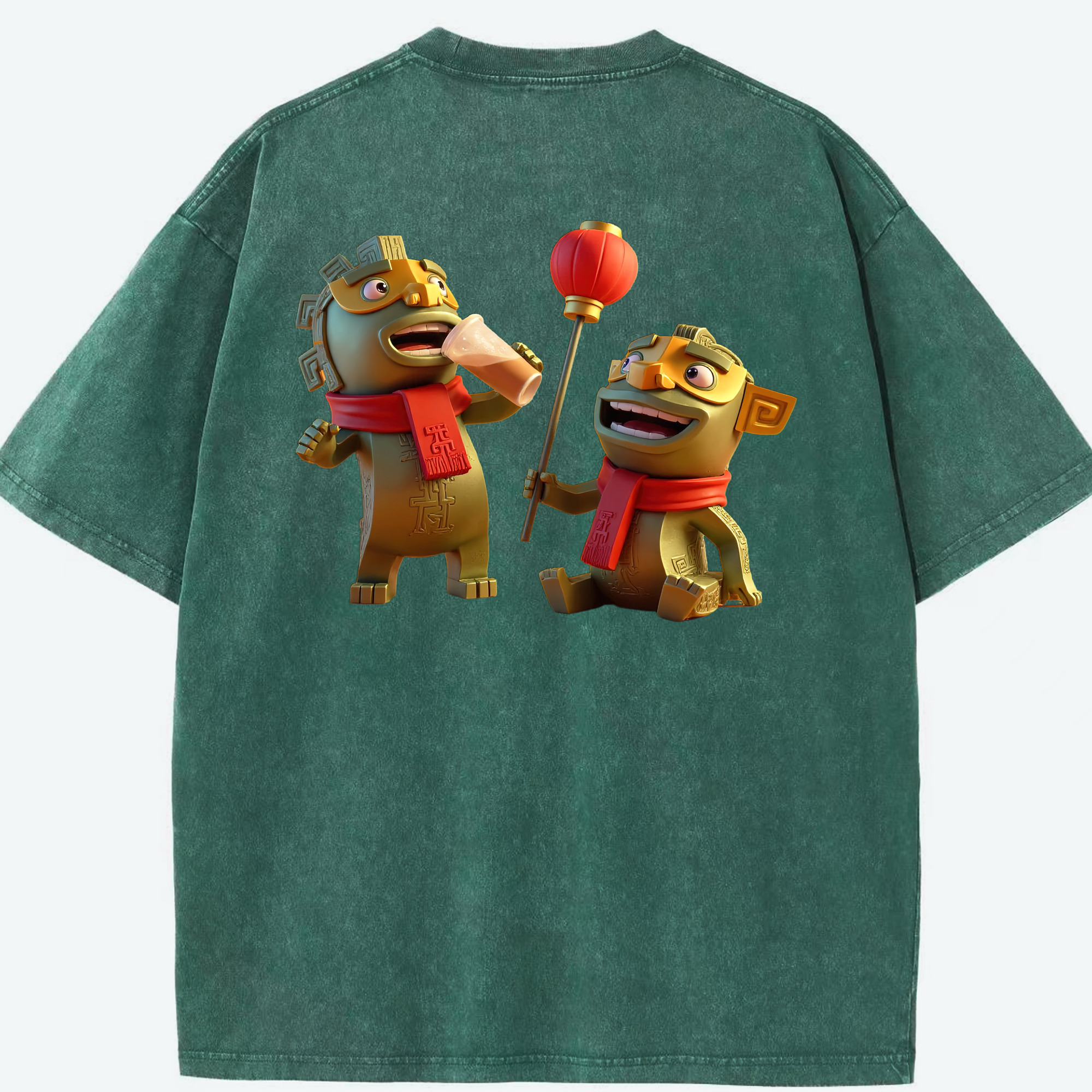 （画像用） Ne Zha 2 ナタ 魔童の大暴れ 綿100% ヴィンテージ風 半袖Tシャツ（背面プリント）